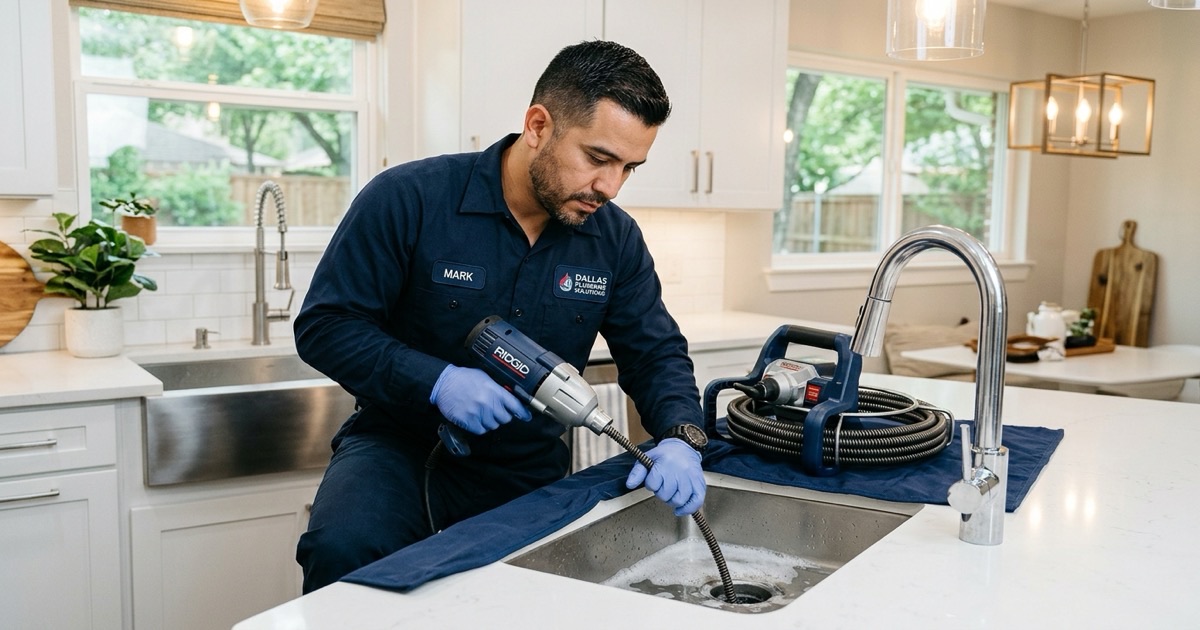 Drain cleaning specialist at work in Dallas, TX